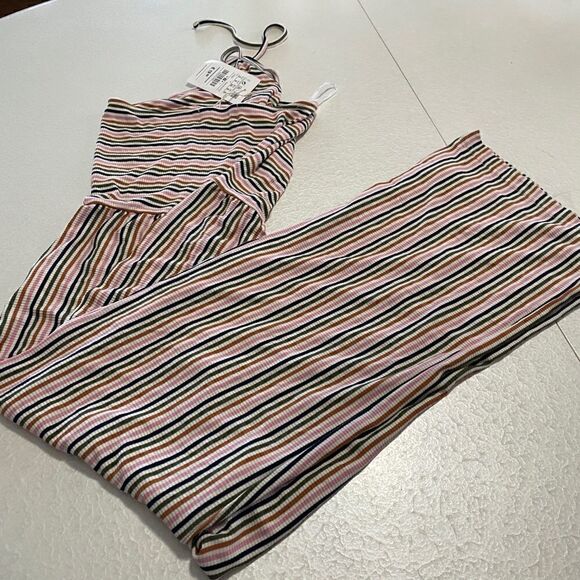 PULL&BEAR Women's Stripe Multicolor Halter-Neck Culotte Jumpsuit - Picture 12 of 13